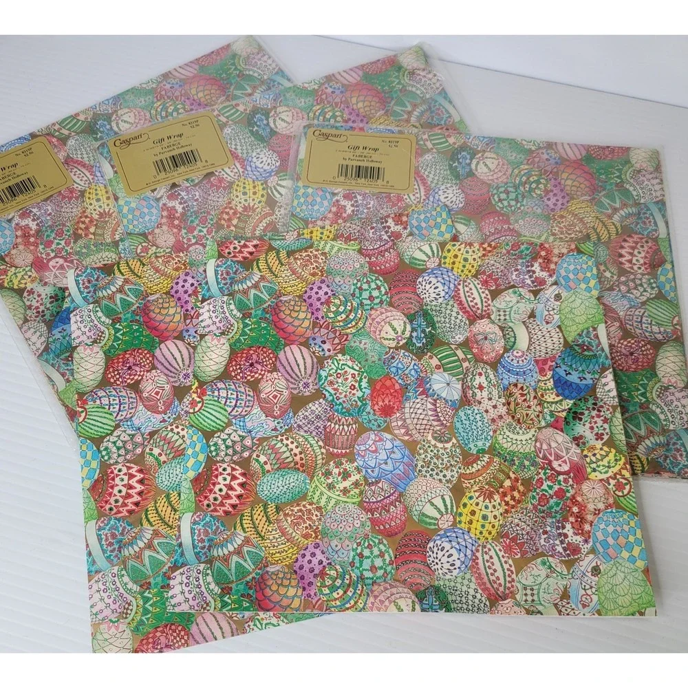 4 Packs Vintage Old Stock Caspari‎ Gift Wrapping Paper Faberge Egg Holloway NEW
